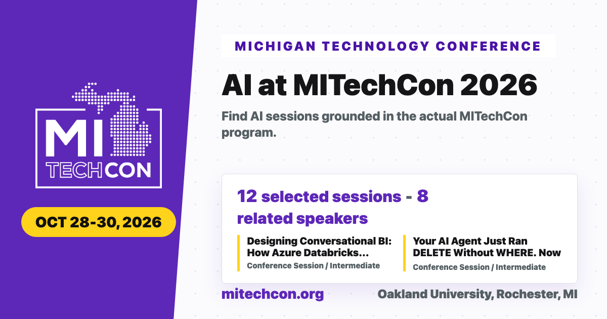 MITechCon 2026 AI audience share graphic with conference branding.