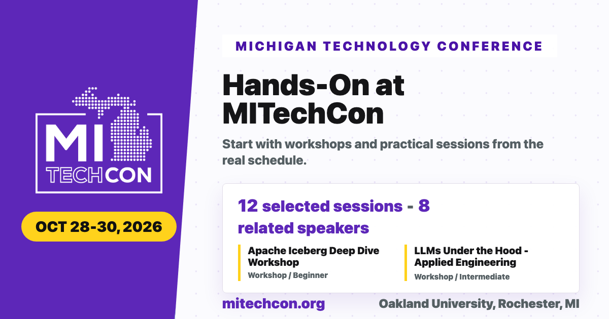 MITechCon 2026 hands-on audience share graphic with conference branding.