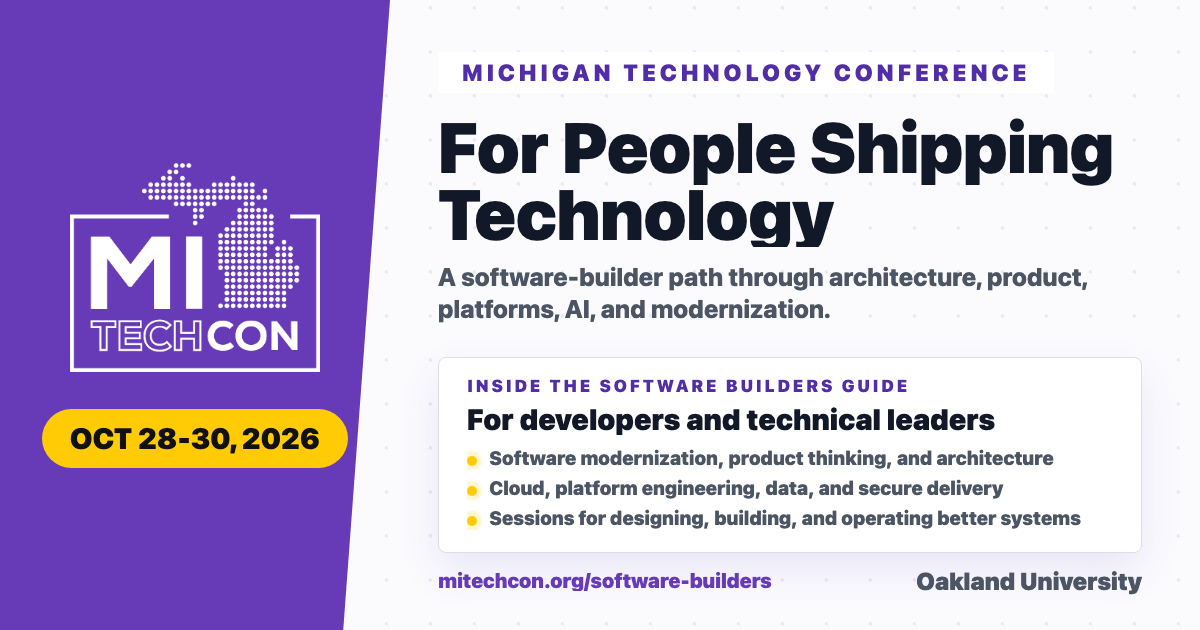 MITechCon 2026 Software Builders share graphic with conference branding.