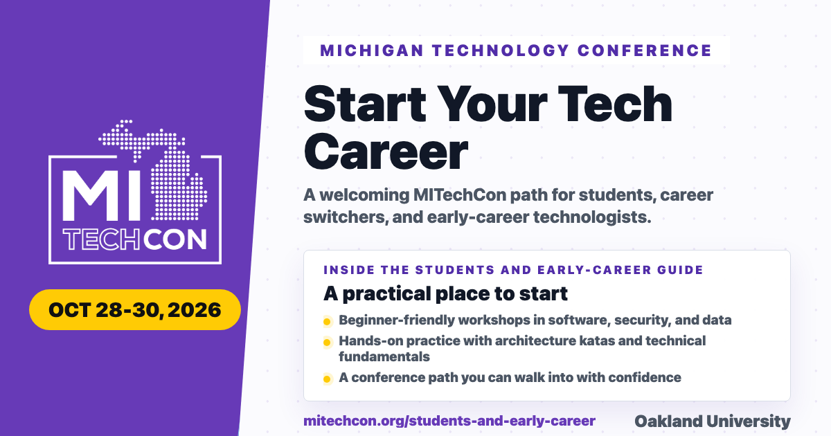 MITechCon 2026 Students & Early Career share graphic with conference branding.