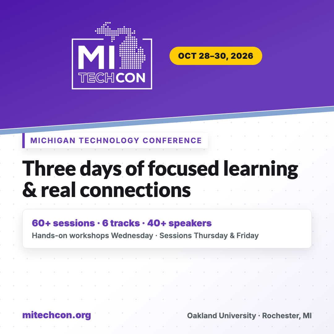 MITechCon 2026 square social graphic with conference branding.