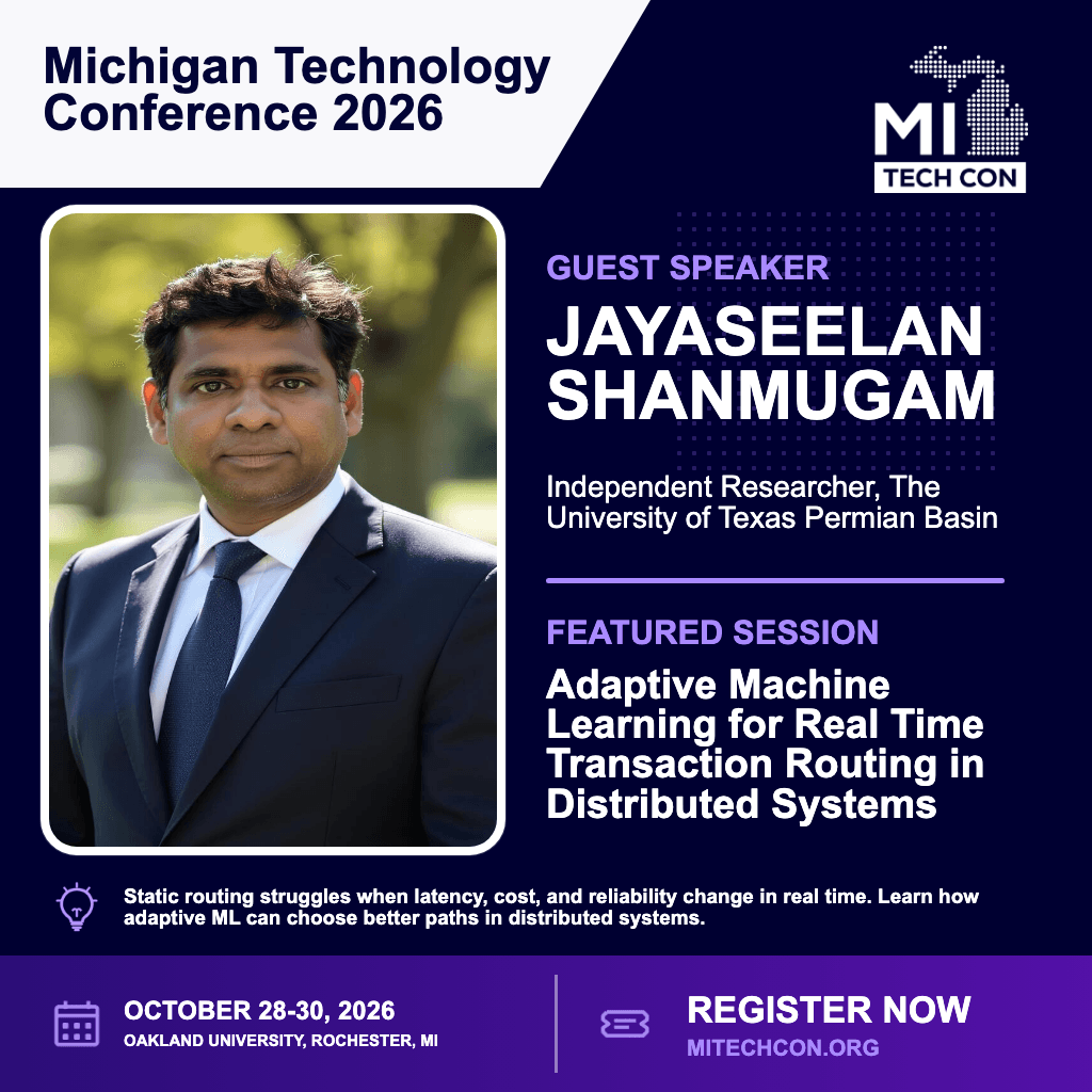 Social share image for Adaptive Machine Learning for Real Time Transaction Routing in Distributed Systems at MITechCon 2026