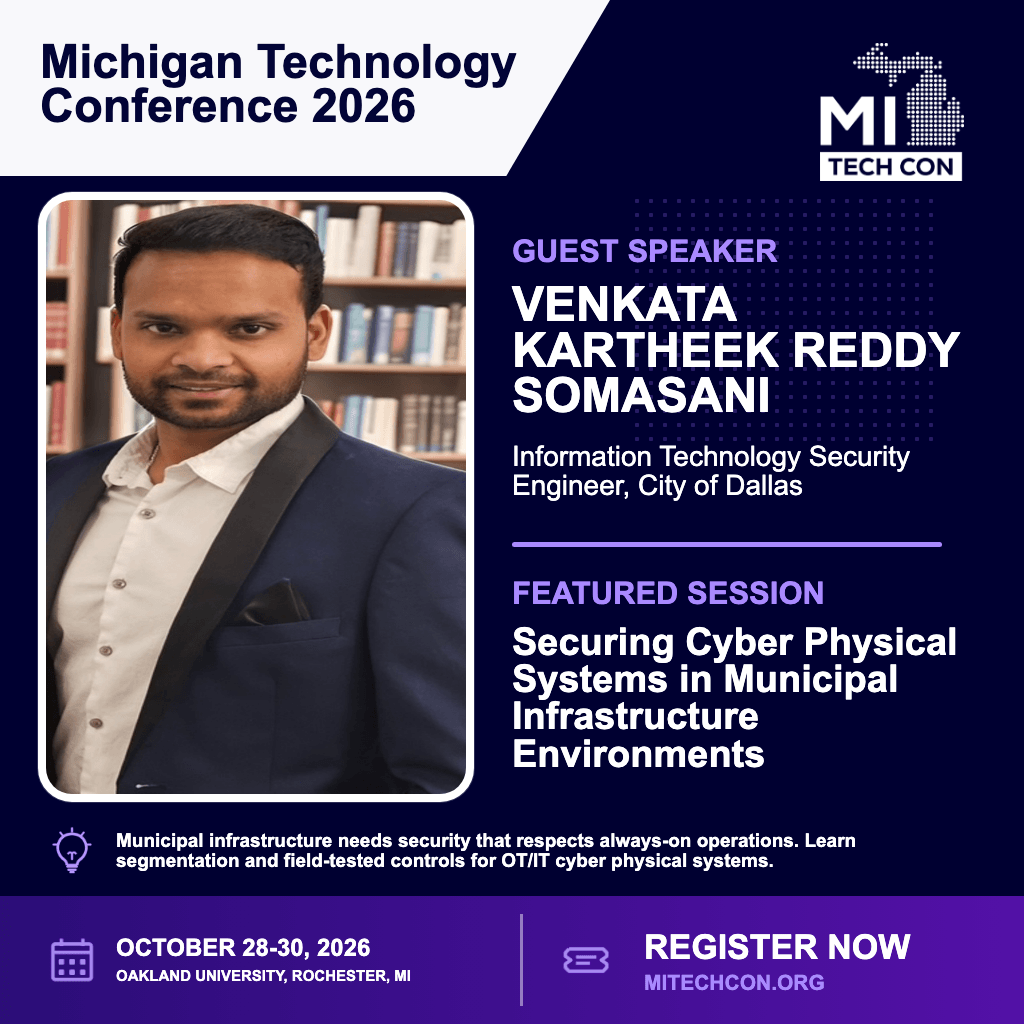 Social share image for Securing Cyber Physical Systems in Municipal Infrastructure Environments at MITechCon 2026
