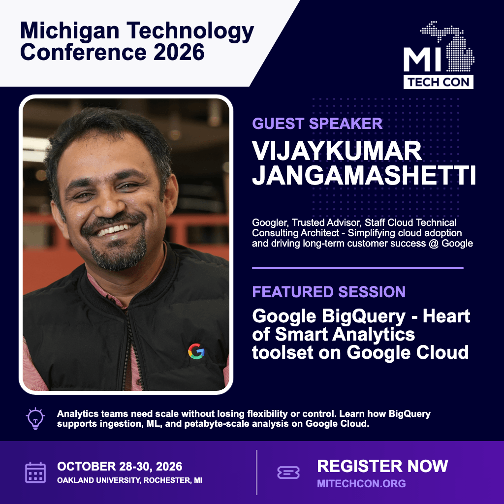 Social share image for Google BigQuery - Heart of Smart Analytics toolset on Google Cloud at MITechCon 2026
