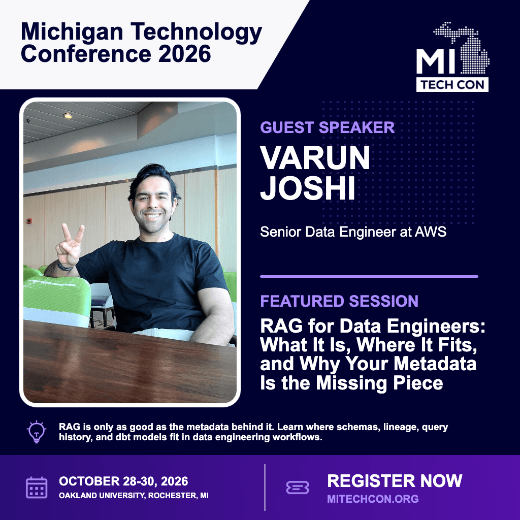 Social share image for RAG for Data Engineers: What It Is, Where It Fits, and Why Your Metadata Is the Missing Piece at MITechCon 2026